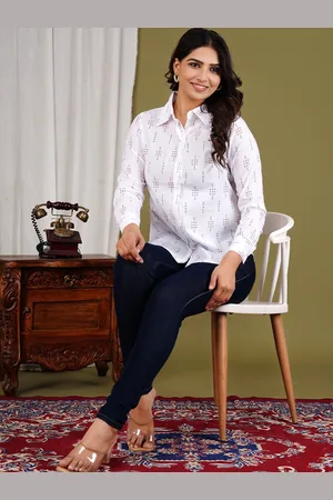 BAESD Women Spread Collar Geometric Printed Cotton Casual Shirt