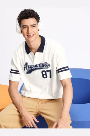 Aeropostale Brand Logo Embroidered Polo Collar Relaxed Fit Pure Cotton T-shirt