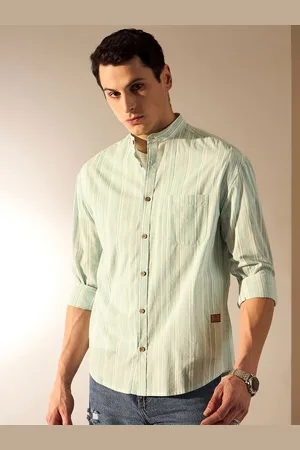 DENNISON Men Aspect Striped Mandarin Collar Oversized Shirt