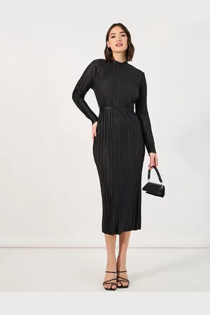 Styli Women Women High Neck Pleated Bodycon Midi Dress