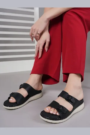 Mast & Harbour Women Textured Open Toe Flats with Buckles