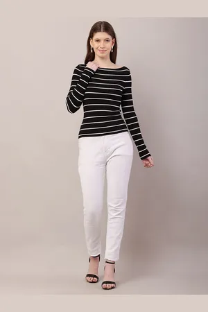 NoBarr Women Striped Boat Neck Fitted Top