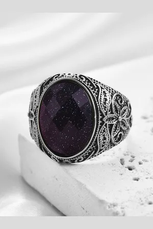 Peora Men Silver-Plated Stainless Steel Stones-Studded Finger Ring