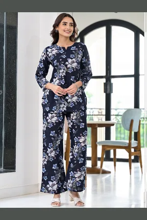 Kalini Geometric Printed Notch Neck Tunic With Trousers