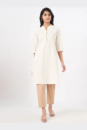 Pantaloons Floral Printed Mandarin Collar Pure Cotton Straight Kurta
