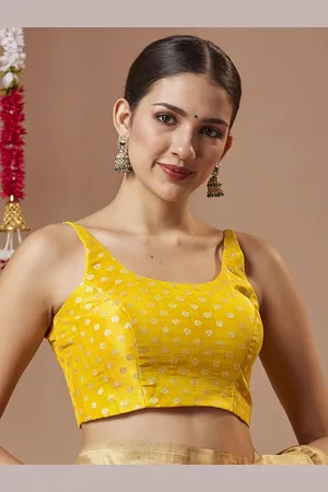SALWAR STUDIO Brocade Round Neck Padded Sleeveless Spaghetti Strap Readymade Blouse