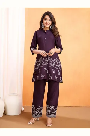 Lilots Embroidered Mandarin Collar Neck Top With Trousers Co-Ords
