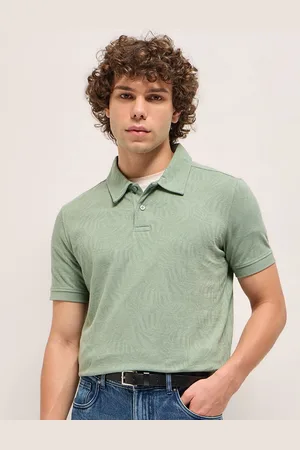 The Bear House Men Self Design Polo Collar Cotton T-shirt
