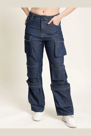 Bene Kleed Women Straight Fit High-Rise Multi Cargo Pocket Jeans