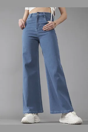 DOLCE CRUDO Women Wide Leg High-Rise Mildly Distressed Stretchable Jeans