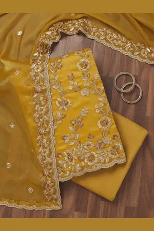 Koskii Floral Embroidered Zari Unstitched Dress Material