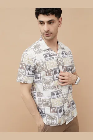 Lifestyle Men Cuban Collar Graphic Printed Cotton Casual Shirt