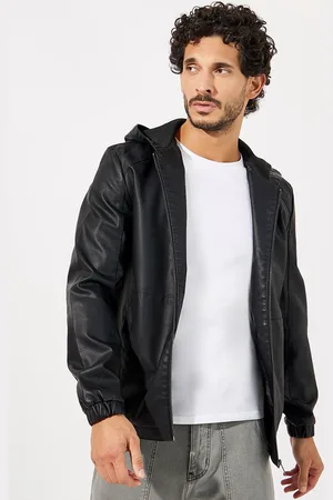 Styli Black Hooded Zip Up Biker Jacket