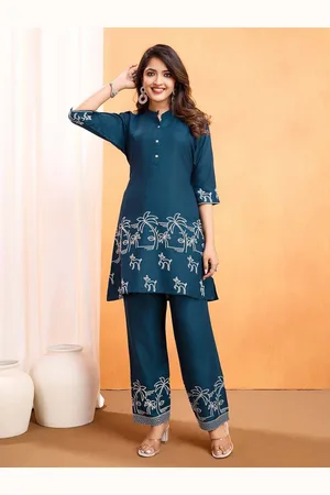 Lilots Embroidered Mandarin Collar Top With Trousers Co-Ords