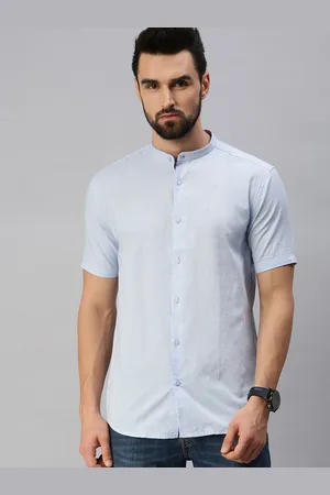 SHOWOFF Men Standard Slim Fit Band Collar Solid Cotton Casual Shirt