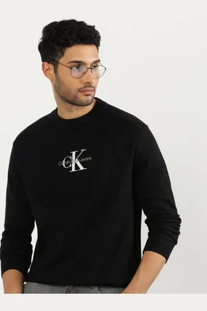 Calvin Klein Round Neck Long Sleeves Printed Cotton Pullover Sweatshirts