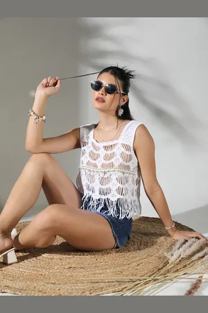 SHOWOFF Women Self Design Crochet Crop Top