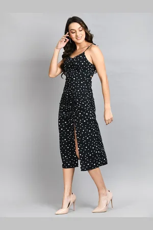 all about you Polka Dot Printed Ruched Sheath Midi Dress