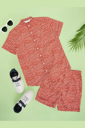 Pantaloons Boys Band Collar Printed Pure Cotton Shirt with Shorts