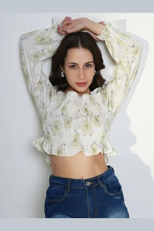 SHOWOFF Women Floral Print Puff Sleeve Crop Top