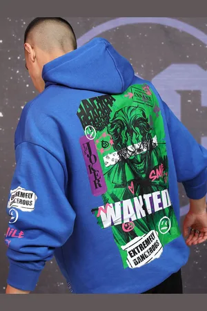 Highlander Men Warner Bros Joker Printed Hooded Oversized Pullover Sweatshirt