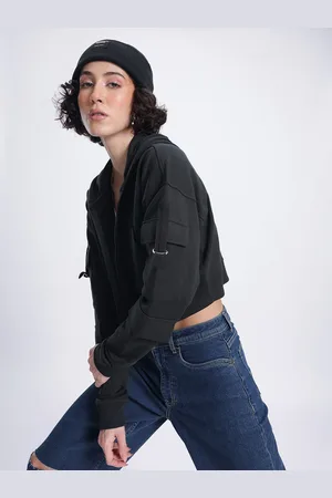 DressBerry Street Style Utility Hooded Crop Sweatshirt