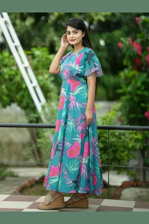 BAESD Women Floral Printed Flared Sleeve Maxi Dress