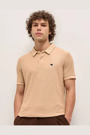 The Bear House Men Self Design Polo Collar Cotton T-shirt