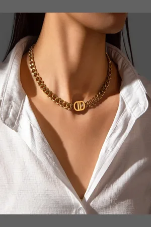 AQUASTREET 18K Gold Plated Waterproof Antitarnish Chain Link Necklace With Double D
