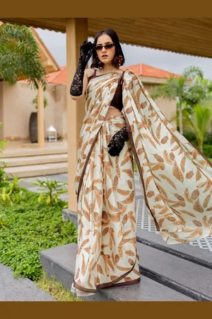 Mirchi Fashion Floral Printed Satin Saree With Blouse Piece