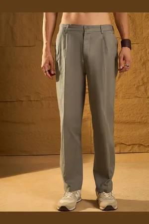 DENNISON Men Textured Double Pleated Korean Baggy Fit Trouser