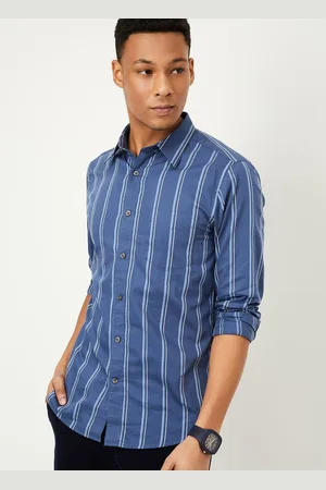 Max Collection Men Spread Collar Vertical Striped Cotton Casual Shirt