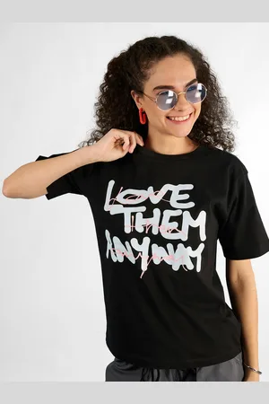 IVOC Women Typography Printed Round Neck Cotton T-shirt