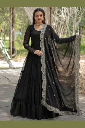 Ethnic Yard Round Neck Georgette Anarkali Kurta with Trouser & Dupatta