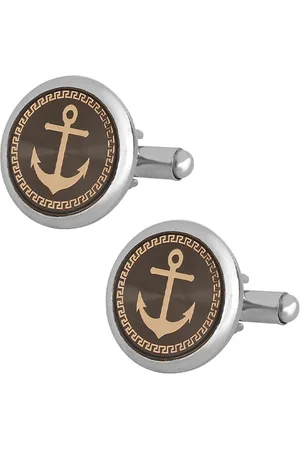 Bodha Silver-Toned & Brown Vintage and Royal Anchor Cufflink