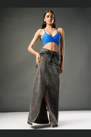 FREAKINS Women Pure Cotton A-Line Denim Skirt