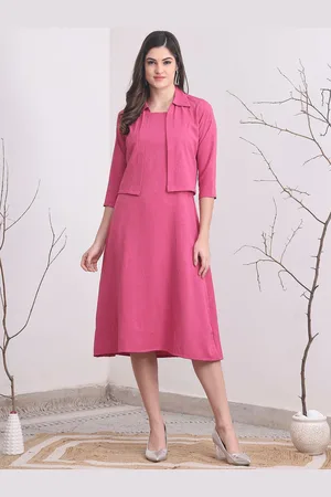 Claura Floral Self Design Shoulder Straps Fit & Flare Midi Dress With Jacket