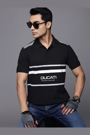 DUCATI Brand Logo Print Polo Collar Pure Cotton T-shirt with Reflective Detail