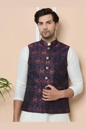 See Designs Woven Design Mandarin Collar Neck Nehru Jacket