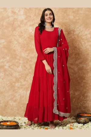 Ethnic Yard Round Neck Gotta Patti Georgette Anarkali Kurta with Trouser & Dupatta