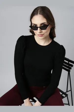 SHOWOFF Women Puff Sleeve Monochrome Crop Top