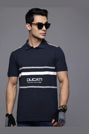DUCATI Brand Logo Print Polo Collar Pure Cotton T-shirt with Reflective Detail