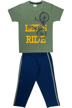Todd N Teen Boys Green & Blue Printed Tshirt & Trackpants Set