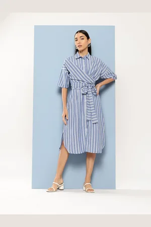 Chemistry Striped Layered Pure Cotton Shirt Dress With Belt