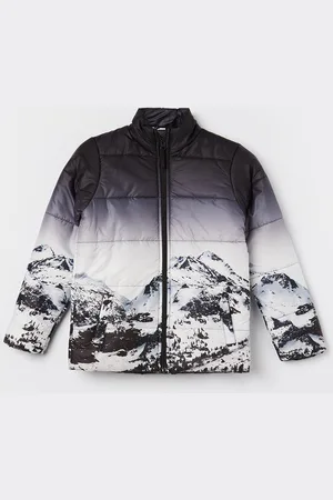 Lifestyle Boys Mock Collar Graphic Printed Casual Puffer Jacket