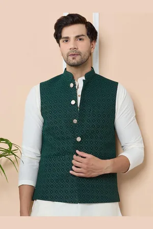 See Designs Woven Design Mandarin Collar Neck Nehru Jacket