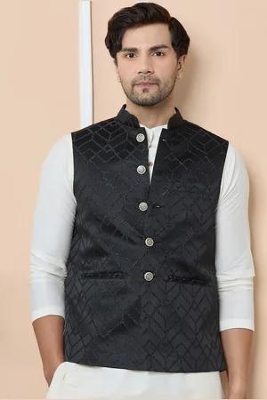 See Designs Woven Design Mandarin Collar Neck Nehru Jacket