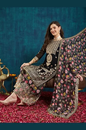 RAJGRANTH Floral Embroidered Regular Sequinned Kurta With Palazzo With Dupatta