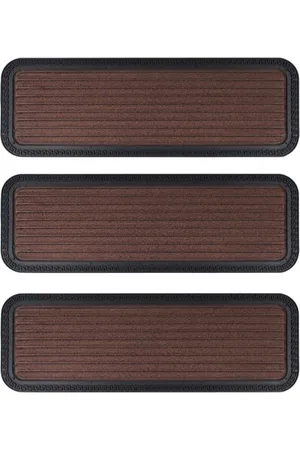 BLACK GOLD Pack of 3 Brown & Black Self Designed Cotton Anti Slip Entrance Doormat