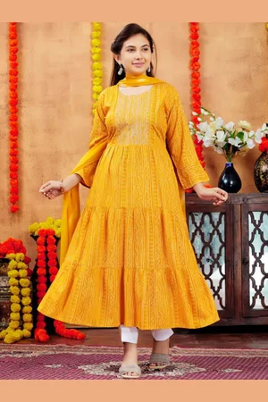 Aarika Girls Printed Thread Work Anarkali Kurta